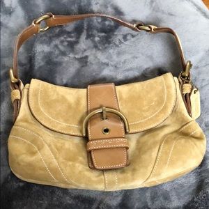 Tan suede and leather hobo bag